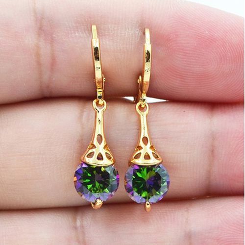 Gold Plated Stone Pierced Dangle Earrings-Jewearrings