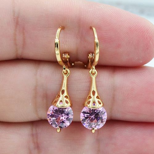 Gold Plated Stone Pierced Dangle Earrings-Jewearrings