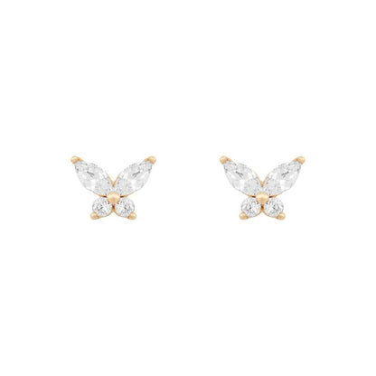 Gold Preservation Jewelry Zircon Small Butterfly Stud Earrings-Jewearrings