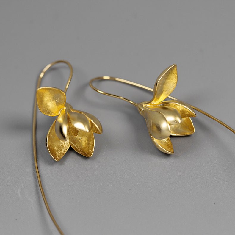 Gold Silver Earring Fashion Jewelry Elegant Magnolia Flower Dangle Earrings For Women Gifts-Jewearrings