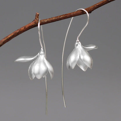 Gold Silver Earring Fashion Jewelry Elegant Magnolia Flower Dangle Earrings For Women Gifts-Jewearrings