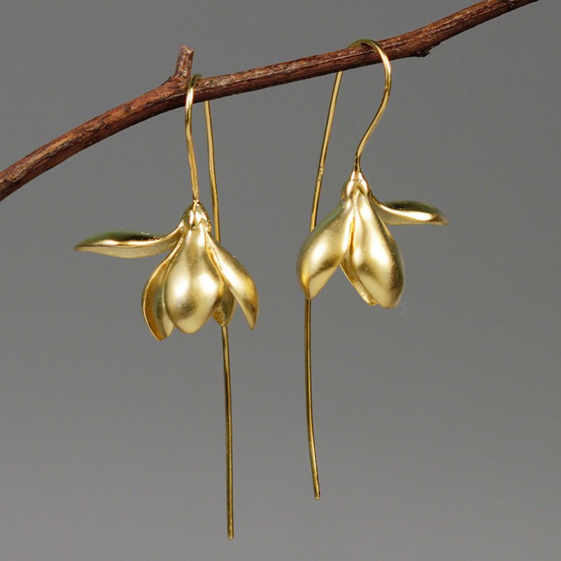 Gold Silver Earring Fashion Jewelry Elegant Magnolia Flower Dangle Earrings For Women Gifts-Jewearrings