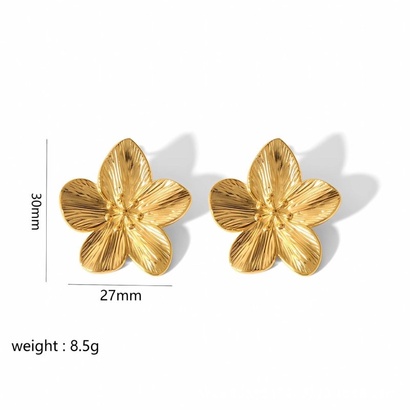 Gold Stainless Steel Butterfly Flower Stud Earrings-Jewearrings