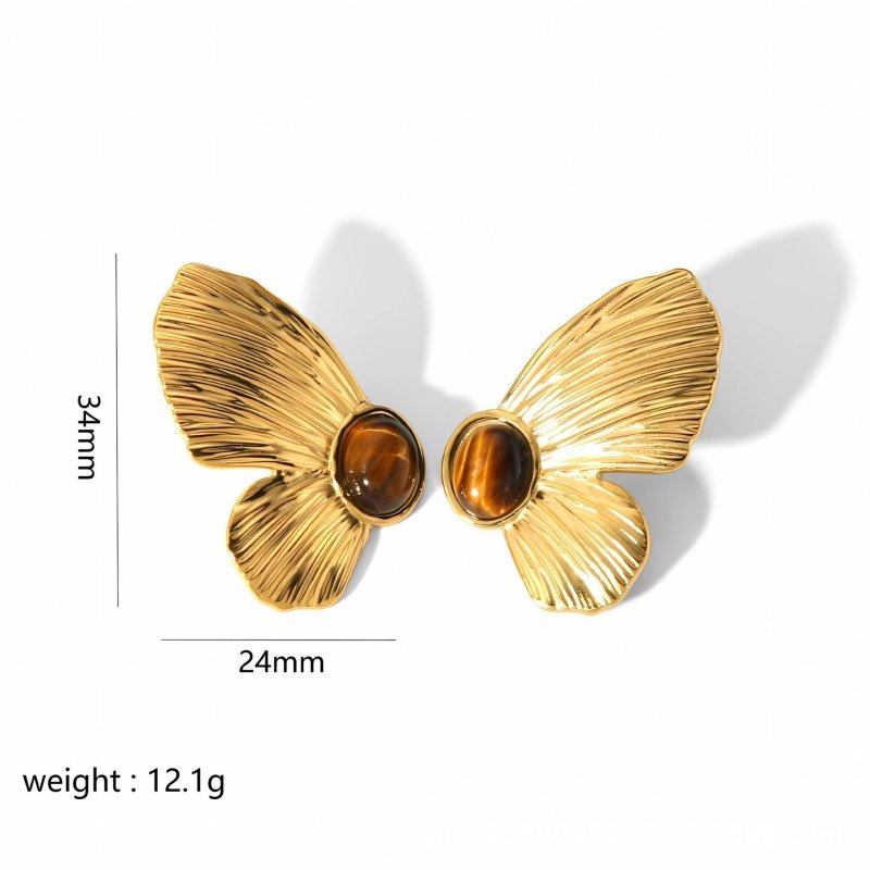 Gold Stainless Steel Butterfly Flower Stud Earrings-Jewearrings