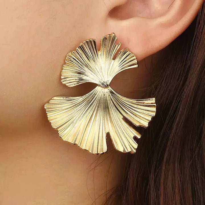 Gold Stainless Steel Butterfly Flower Stud Earrings-Jewearrings