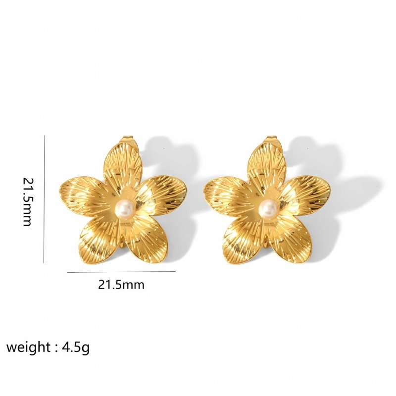 Gold Stainless Steel Butterfly Flower Stud Earrings-Jewearrings