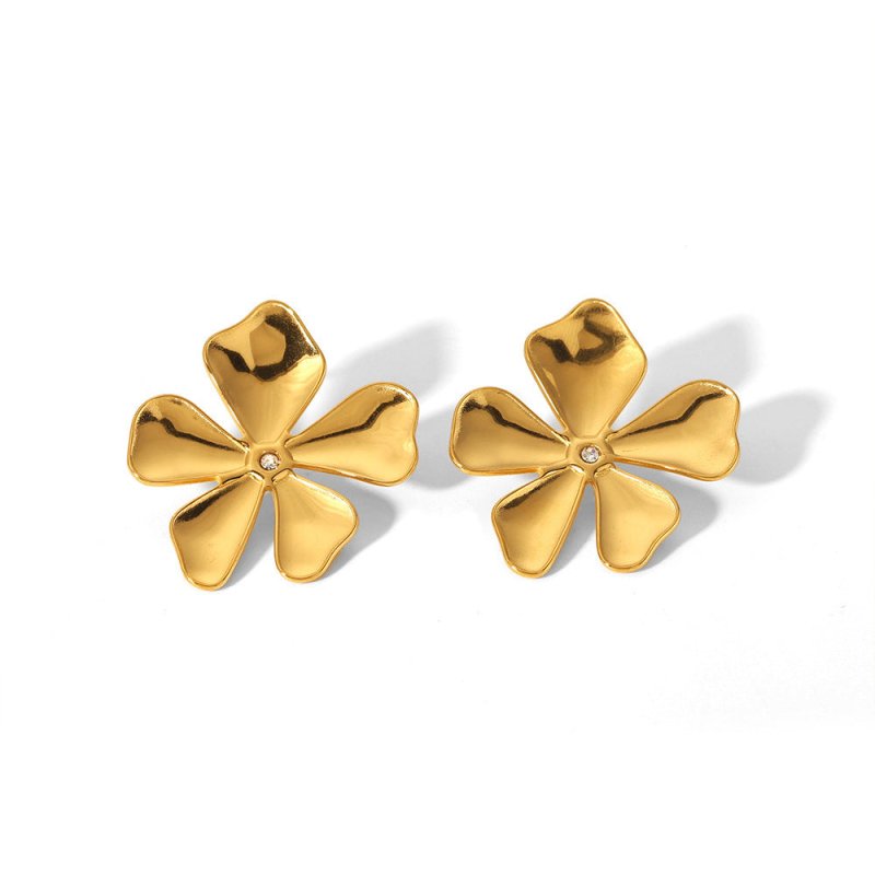 Gold Stainless Steel Butterfly Flower Stud Earrings-Jewearrings