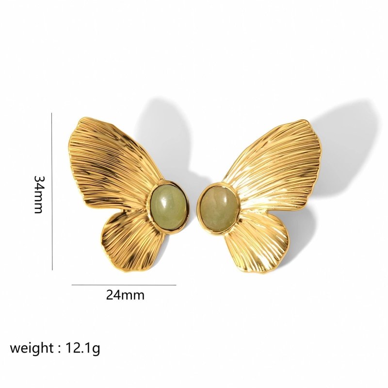 Gold Stainless Steel Butterfly Flower Stud Earrings-Jewearrings