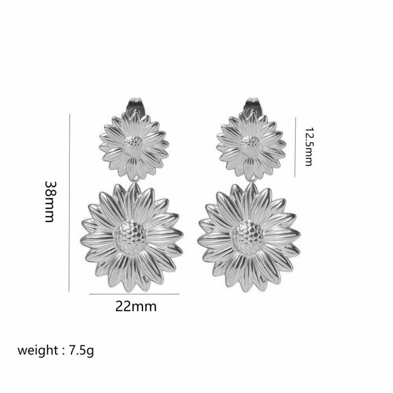 Gold Stainless Steel Butterfly Flower Stud Earrings-Jewearrings