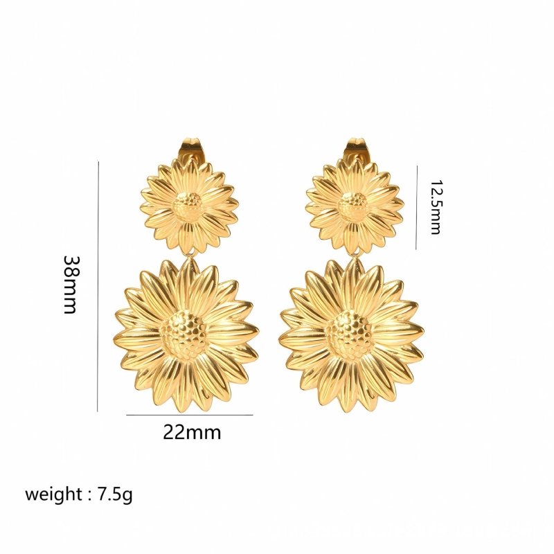 Gold Stainless Steel Butterfly Flower Stud Earrings-Jewearrings