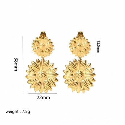 Gold Stainless Steel Butterfly Flower Stud Earrings-Jewearrings