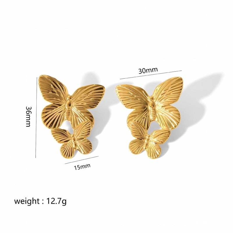 Gold Stainless Steel Butterfly Flower Stud Earrings-Jewearrings