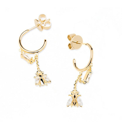 Golden Bee With Diamond Tassel Earrings-Jewearrings