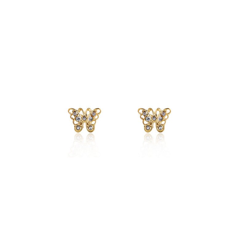 Golden Butterfly Diamond 925 Silver Stud Earrings-Jewearrings