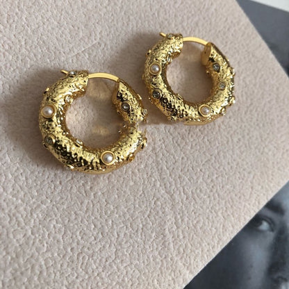 Golden Circle Round Hao Shi Pearl Stud Earrings-Jewearrings