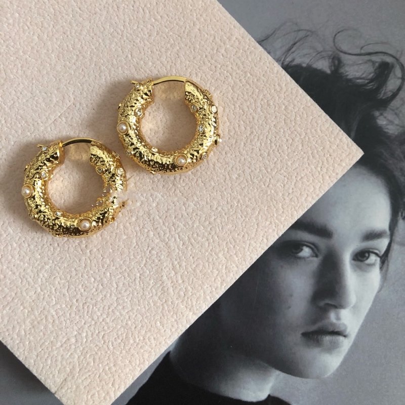 Golden Circle Round Hao Shi Pearl Stud Earrings-Jewearrings