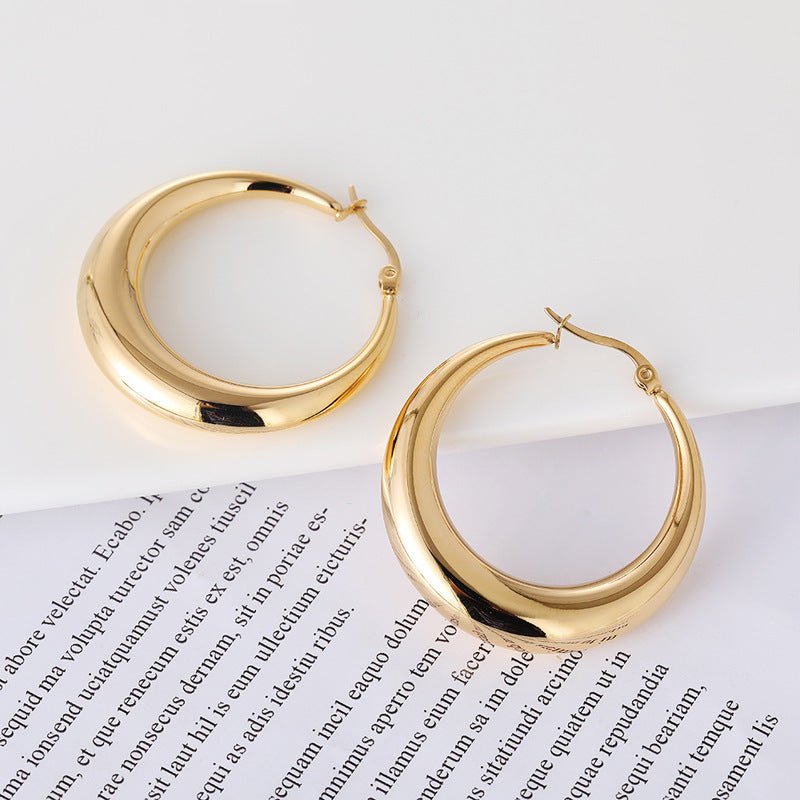 Golden Geometric Round Big Earrings-Jewearrings