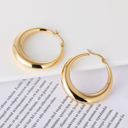 Golden Geometric Round Big Earrings-Jewearrings