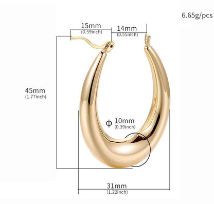 Golden geometric round big earrings-Jewearrings