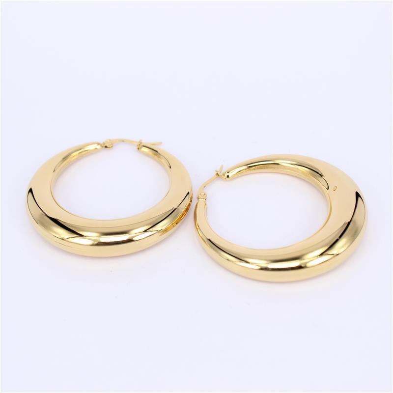 Golden geometric round big earrings-Jewearrings