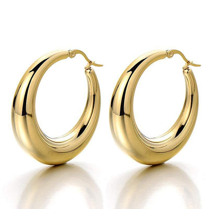 Golden Geometric Round Big Earrings-Jewearrings