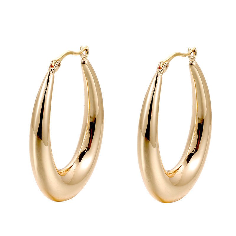 Golden geometric round big earrings-Jewearrings