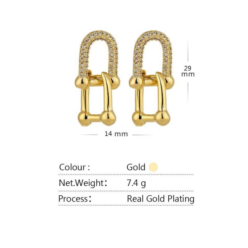 Golden geometric square diamond simple earrings-Jewearrings