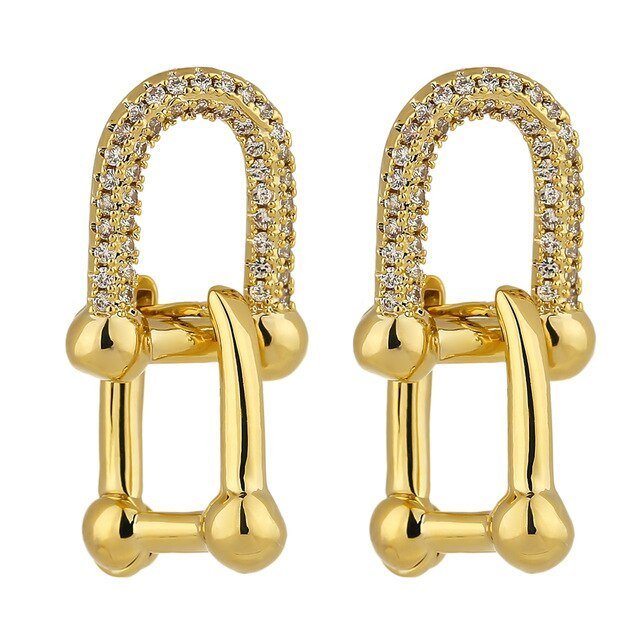 Golden geometric square diamond simple earrings-Jewearrings