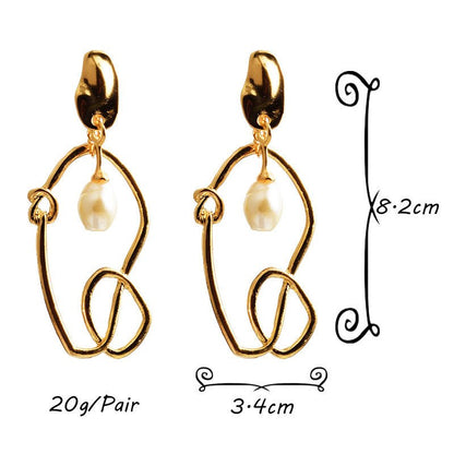 Golden Metal Irregular Earrings Pearl-Jewearrings