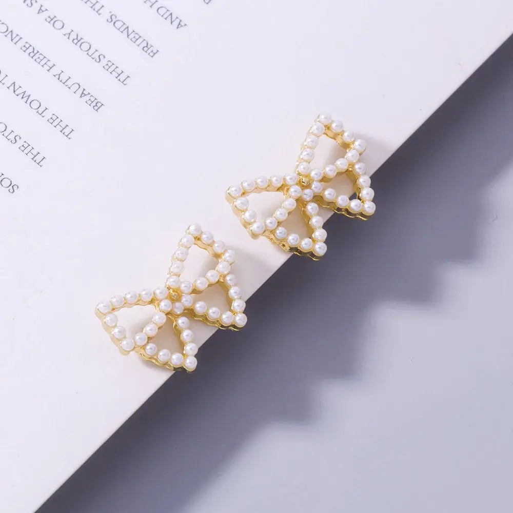 Golden Pearl Bow Earrings | Add Elegance to Any Outfit-Jewearrings