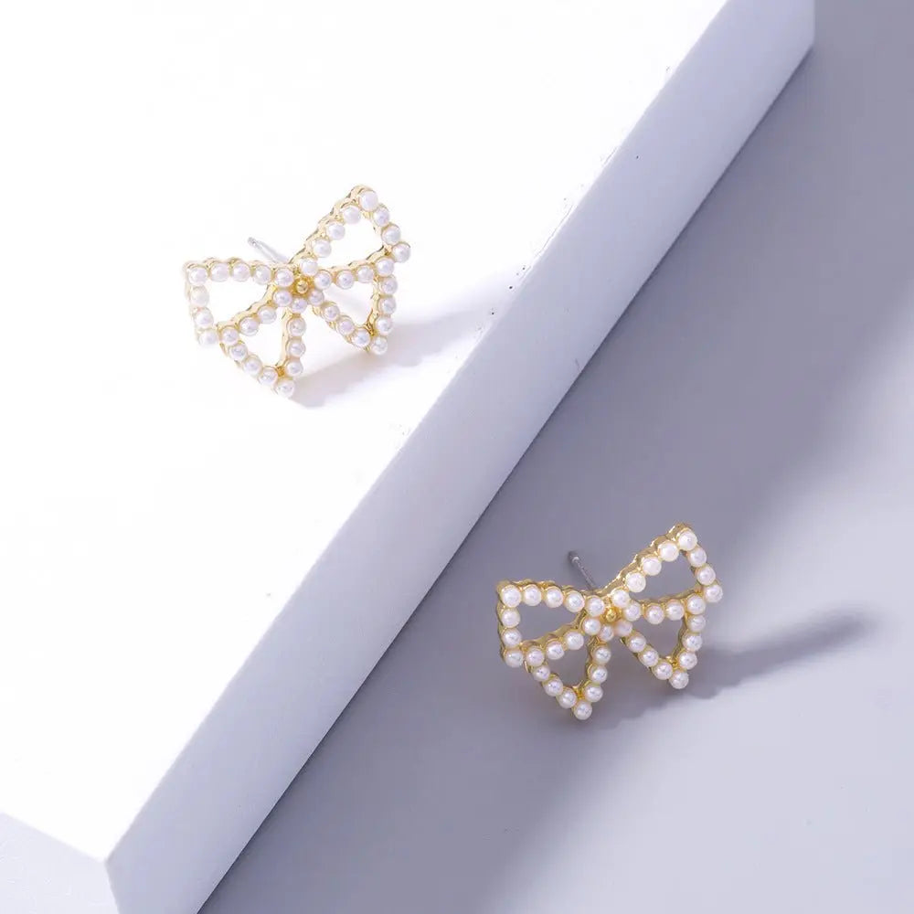 Golden Pearl Bow Earrings | Add Elegance to Any Outfit-Jewearrings