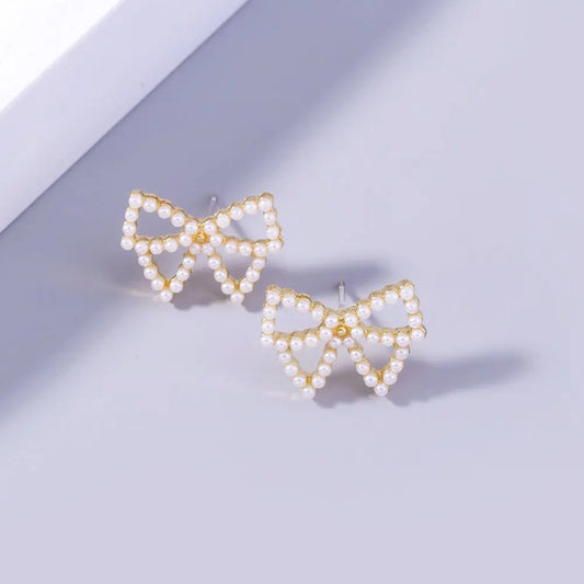 Golden Pearl Bow Earrings | Add Elegance to Any Outfit-Jewearrings