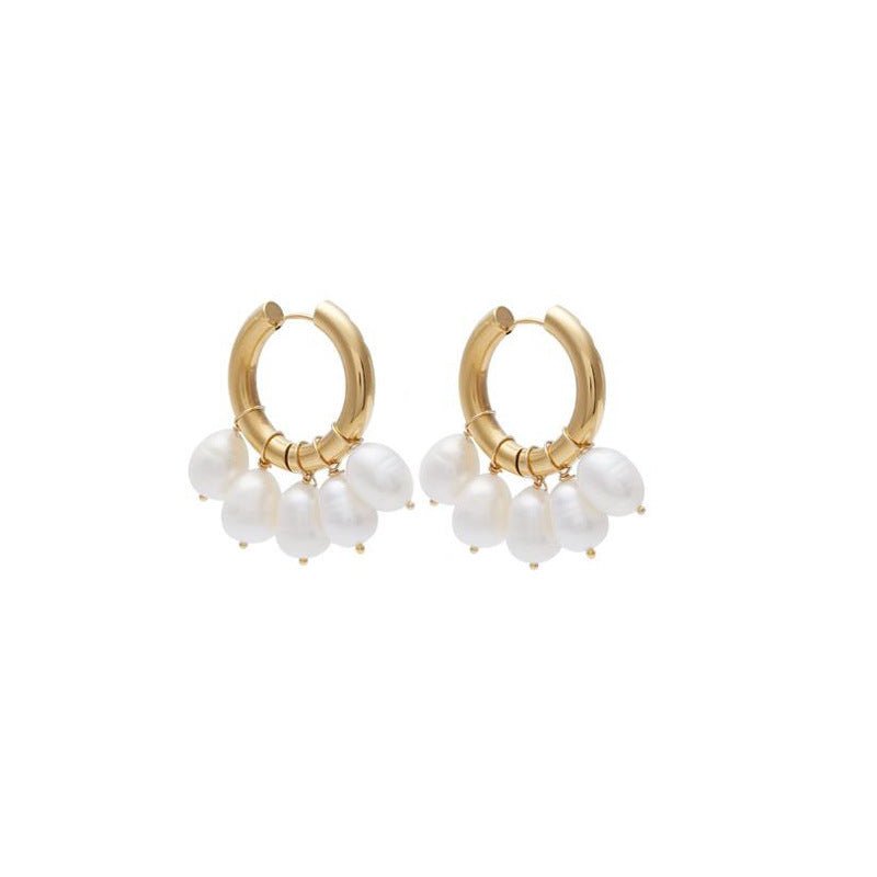 Golden Pearl Fan-shaped Tassel Earrings-Jewearrings