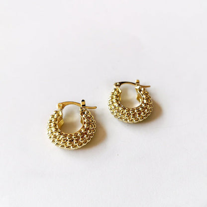 Golden round diamond earrings-Jewearrings