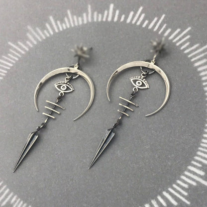 Gothic Devil's Eye Punk Earrings Halloween Accessories Ancient Silver Moon Long Metal-Jewearrings