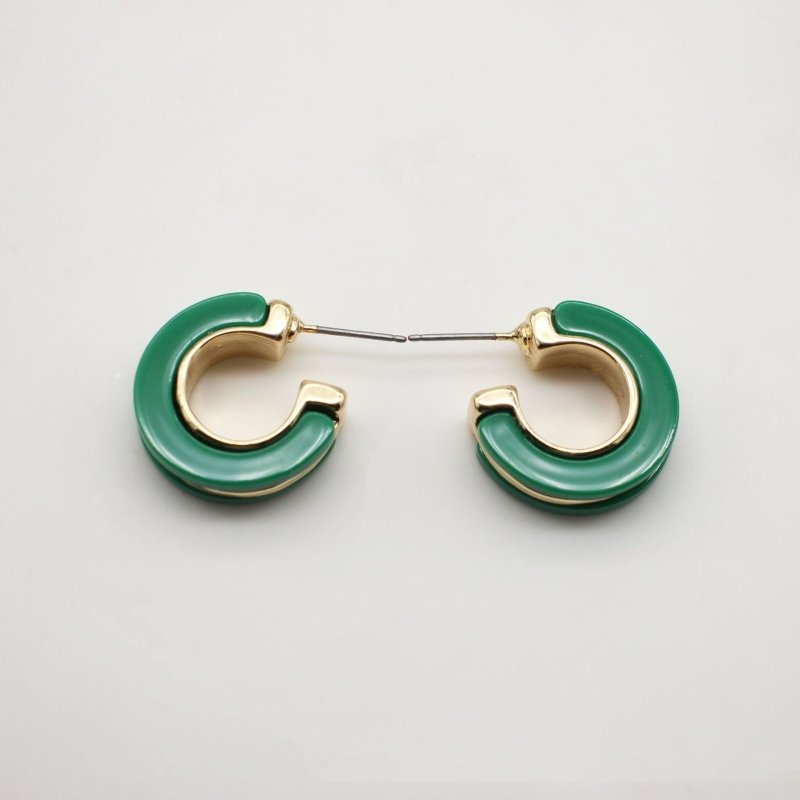 Green Acrylic Metal Inlaid Earrings-Jewearrings