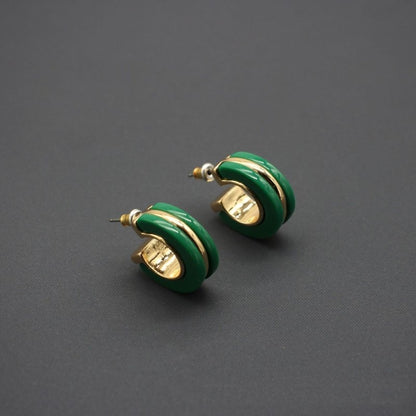 Green Acrylic Metal Inlaid Earrings-Jewearrings