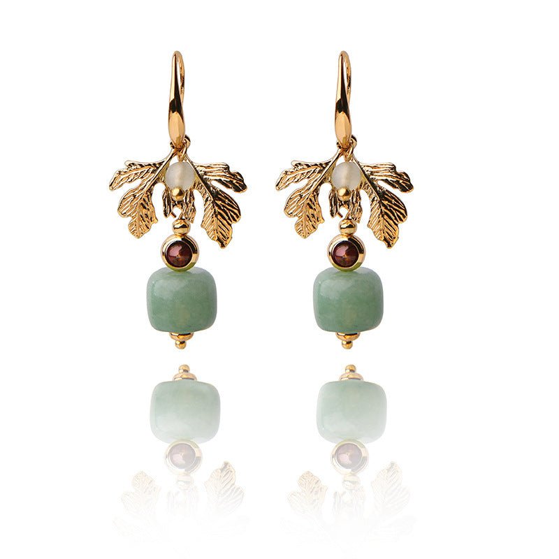 Green Apple 14k Gold Tree Leaf Earrings Ethnic Style-Jewearrings