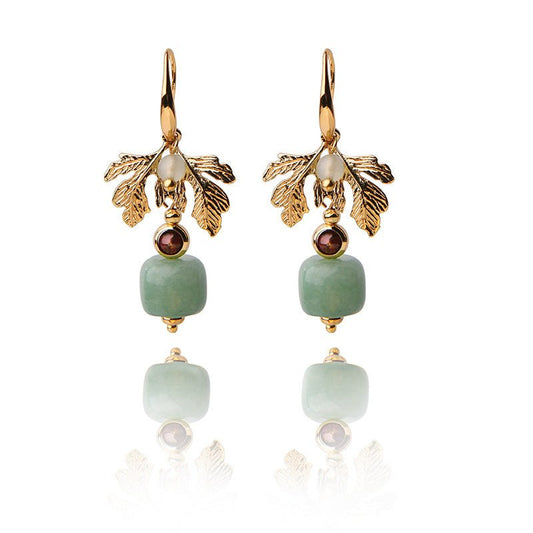 Green Apple 14k Gold Tree Leaf Earrings Ethnic Style-Jewearrings