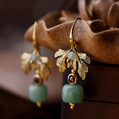 Green Apple 14k Gold Tree Leaf Earrings Ethnic Style-Jewearrings