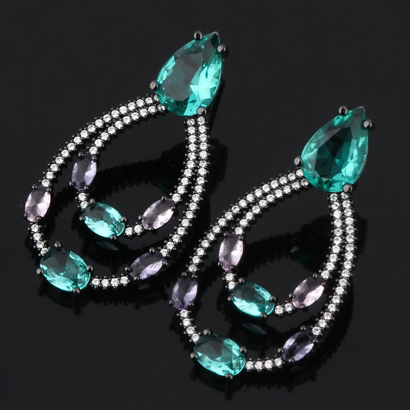 Green Big Water Drop Dangle Earrings Full Pave Zirconia Colorful-Jewearrings