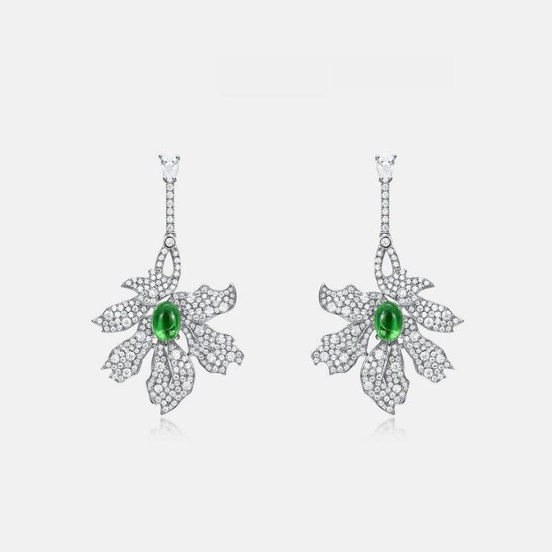 Green Leaf Earrings S925 Silver Full Inlaid White Zirconium Long Earrings-Jewearrings