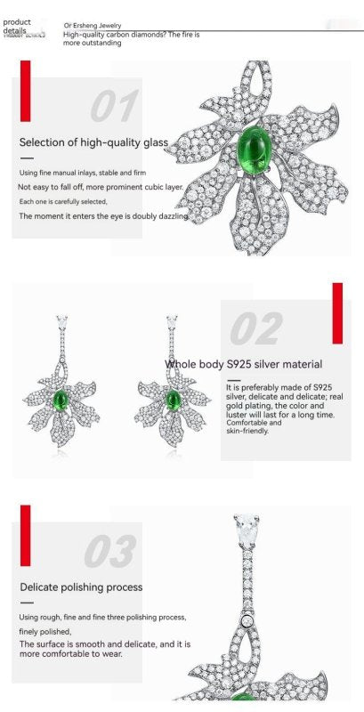 Green Leaf Earrings S925 Silver Full Inlaid White Zirconium Long Earrings-Jewearrings