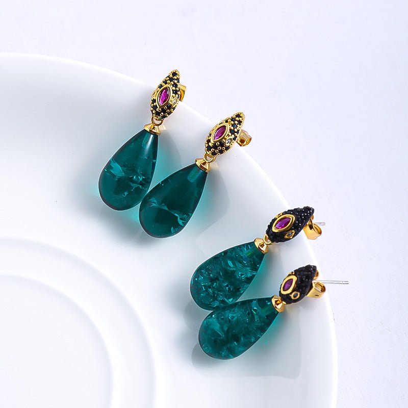 Green Water Drop Design Full Of Diamond Earrings-Jewearrings