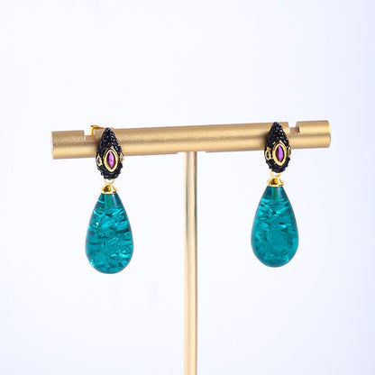 Green Water Drop Design Full Of Diamond Earrings-Jewearrings