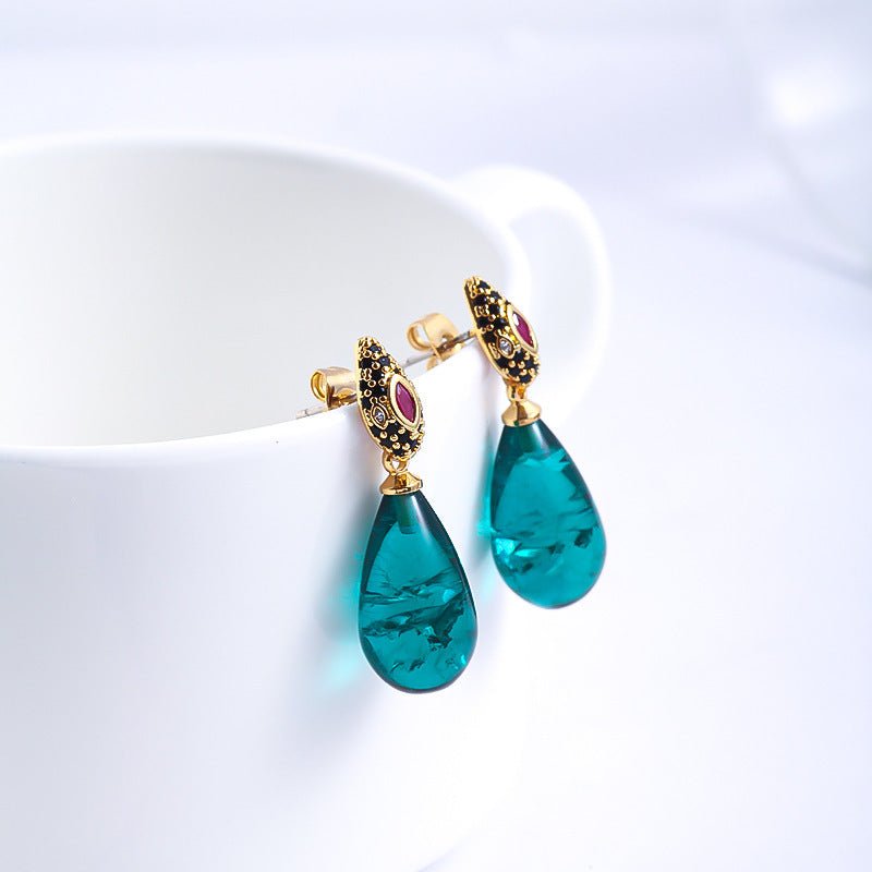 Green Water Drop Design Full Of Diamond Earrings-Jewearrings