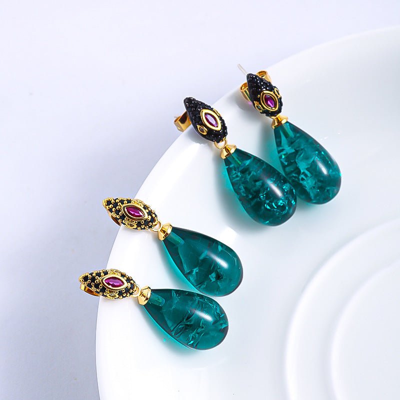 Green Water Drop Design Full Of Diamond Earrings-Jewearrings