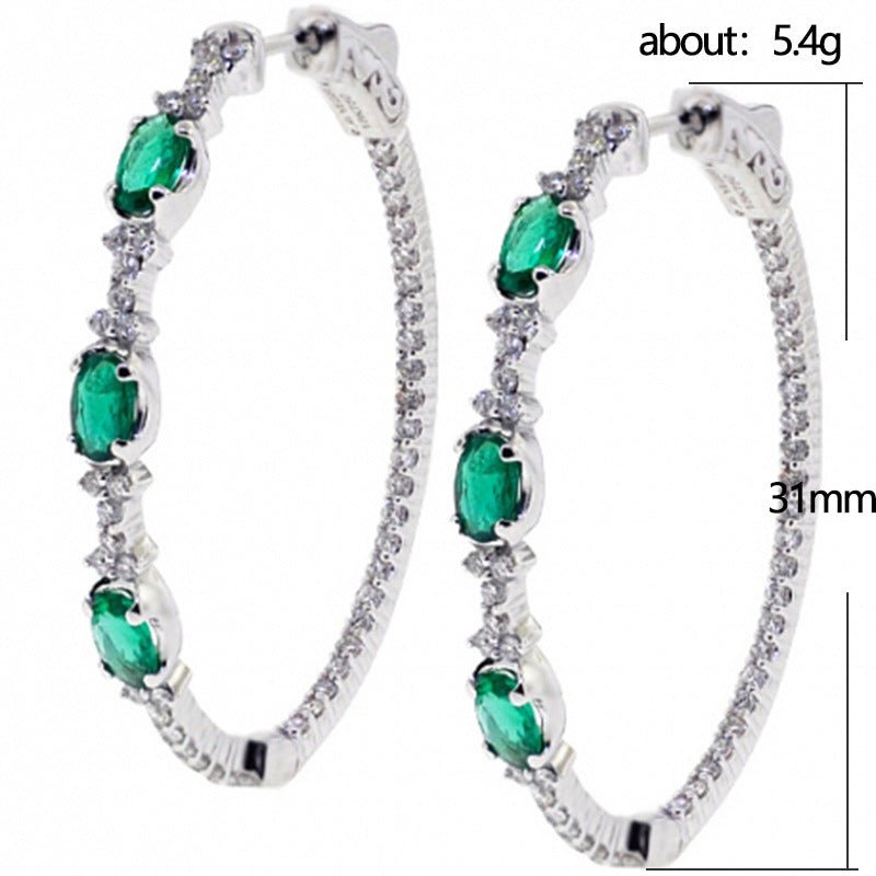 Green Zircon Big Circle Earrings-Jewearrings