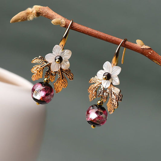 Gu Shu Qian Teng Plated 14K Gold Earrings Ginkgo Bells Of Ireland Vintage Fashion Earrings-Jewearrings