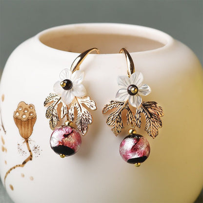 Gu Shu Qian Teng Plated 14K Gold Earrings Ginkgo Bells Of Ireland Vintage Fashion Earrings-Jewearrings